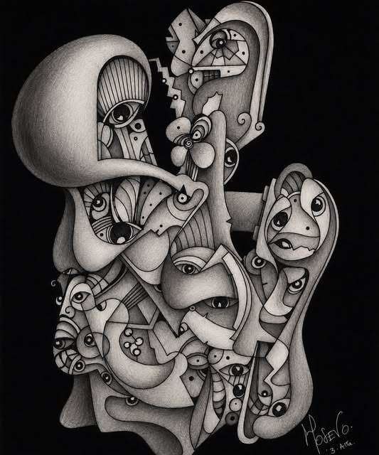 Graphite drawing on black paper