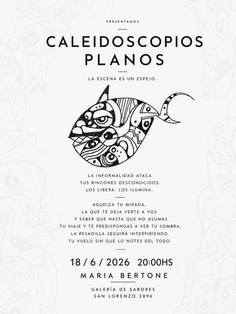 Caleidoscopios Planos exhibition poster — minimal black on cream