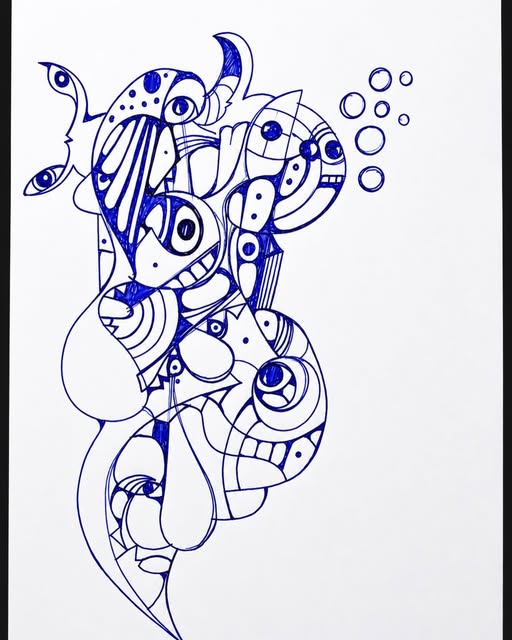 Blue ballpoint drawing